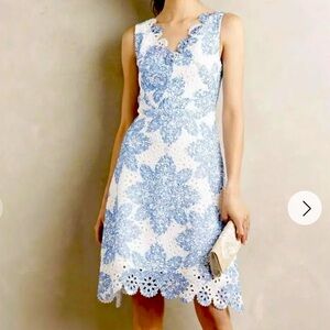 Anthropologie Eva Franco Size 2P Blue and White Lace Dress
